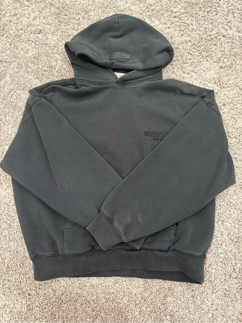 ESSENTIALS Black Pullover Hoodie with Subtle Chest Logo